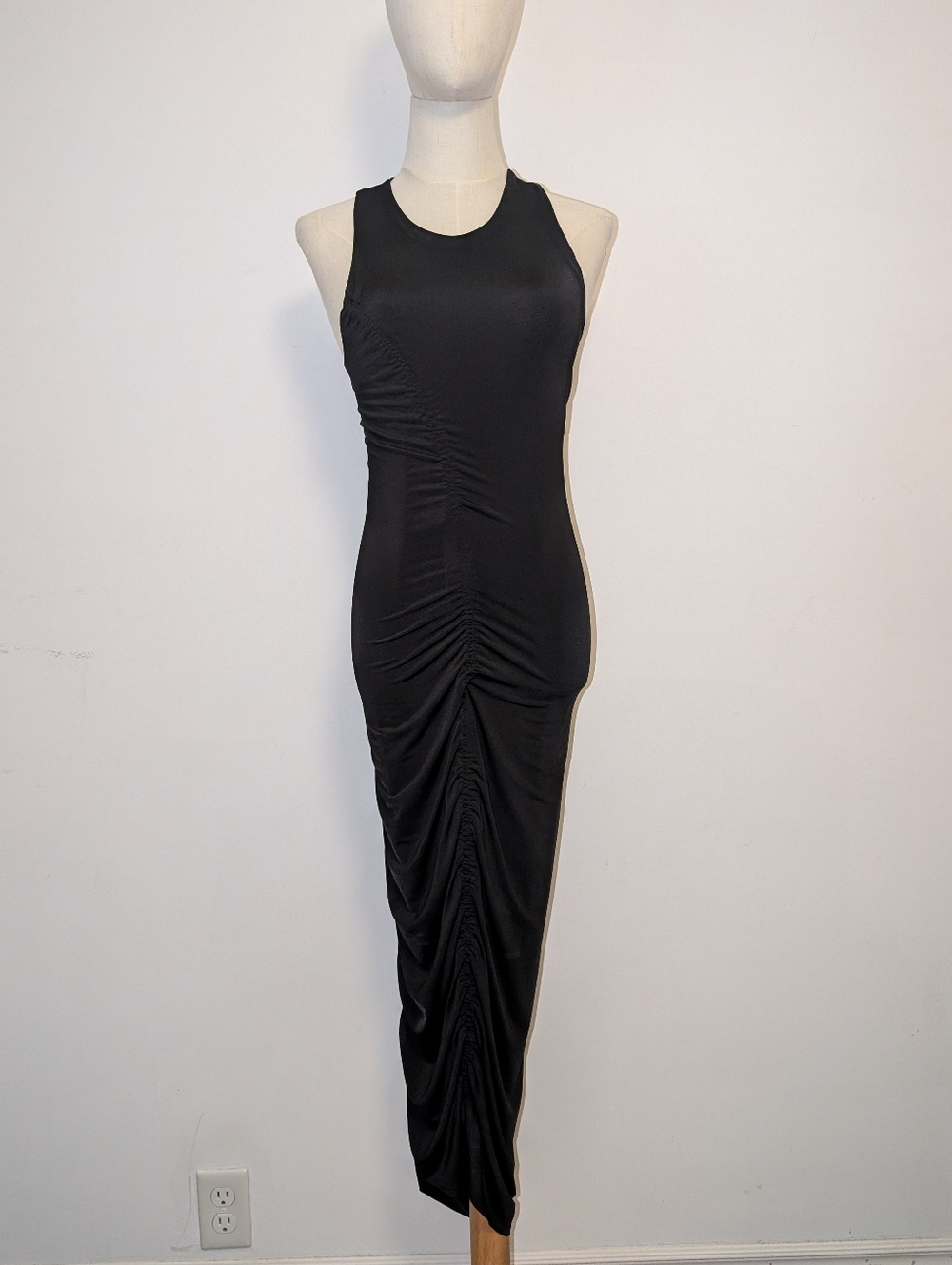 Black Slinky Ruched Bodycon Maxi Dress - Women